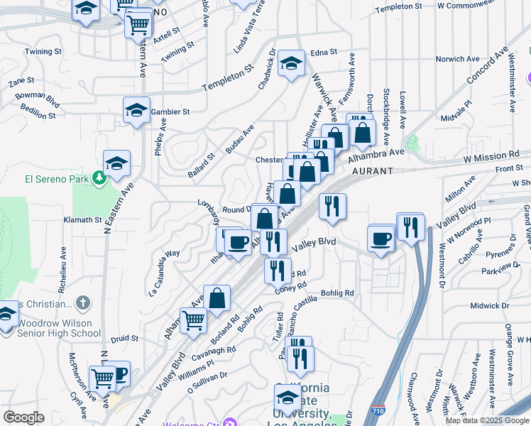 map of restaurants, bars, coffee shops, grocery stores, and more near 5316 Ithaca Avenue in Los Angeles