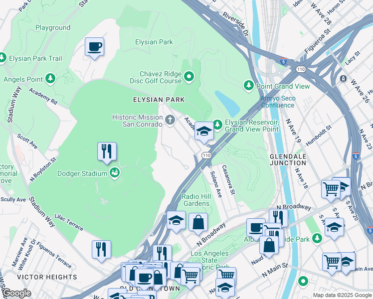 map of restaurants, bars, coffee shops, grocery stores, and more near 650 Amador Street in Los Angeles