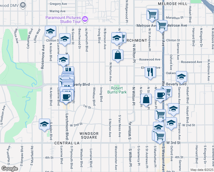 map of restaurants, bars, coffee shops, grocery stores, and more near 234 North Norton Avenue in Los Angeles
