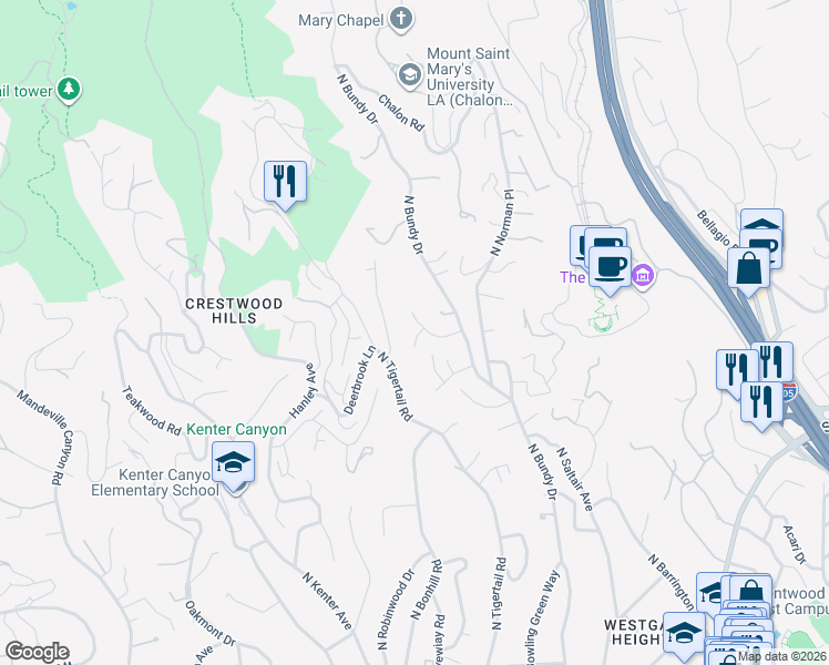 map of restaurants, bars, coffee shops, grocery stores, and more near 12144 Travis Street in Los Angeles