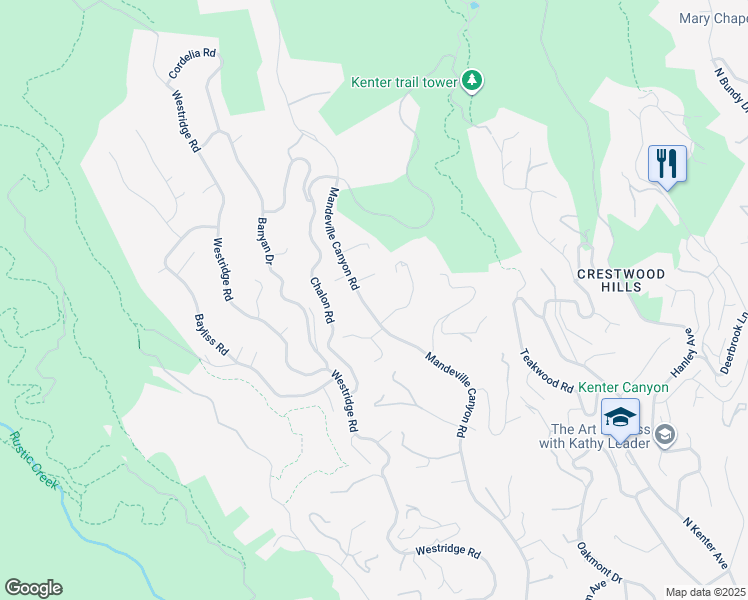 map of restaurants, bars, coffee shops, grocery stores, and more near 2207 Mandeville Canyon Road in Los Angeles