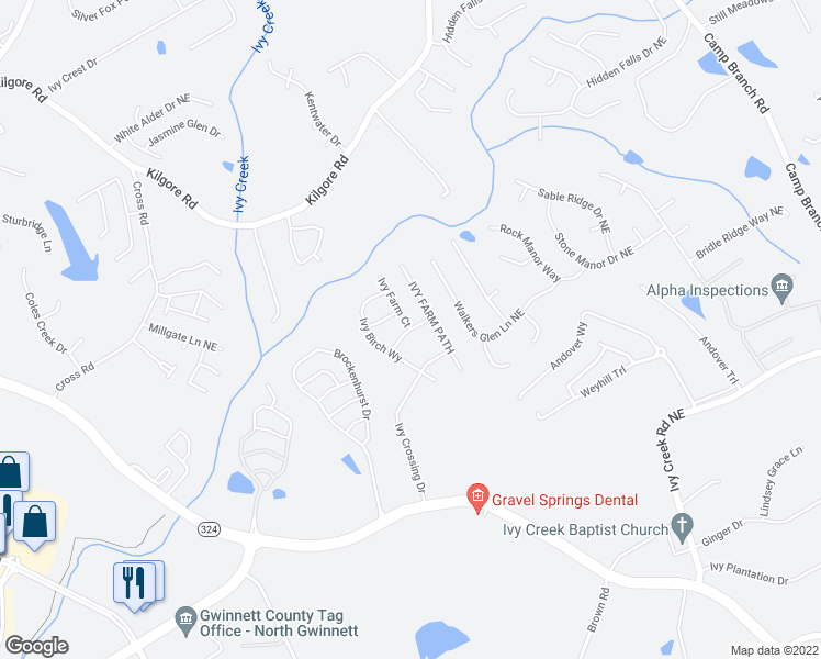 map of restaurants, bars, coffee shops, grocery stores, and more near 2439 Ivy Meadow Lane in Buford