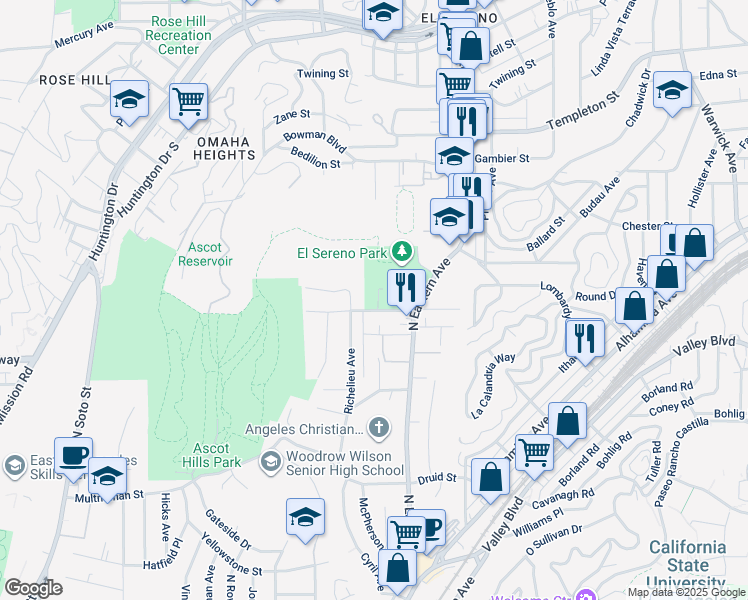 map of restaurants, bars, coffee shops, grocery stores, and more near 4721 Klamath Street in Los Angeles