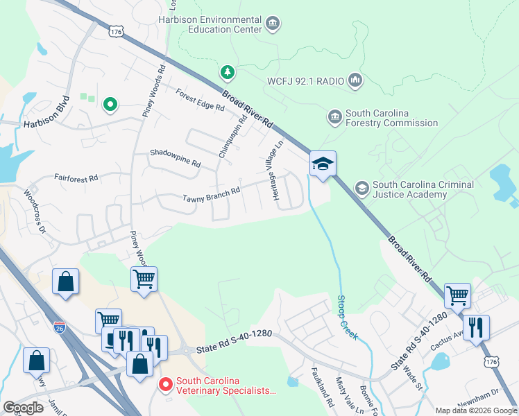map of restaurants, bars, coffee shops, grocery stores, and more near 18B Prices Court in Columbia