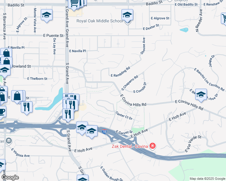 map of restaurants, bars, coffee shops, grocery stores, and more near 756 Rancho Sinaloa Drive in Covina