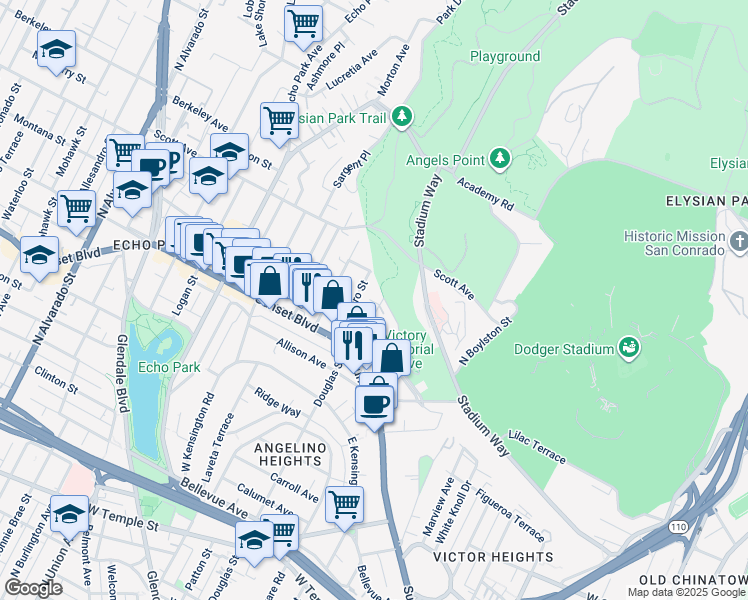 map of restaurants, bars, coffee shops, grocery stores, and more near 1403 West Galvez Drive in Los Angeles