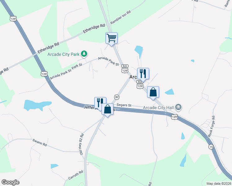 map of restaurants, bars, coffee shops, grocery stores, and more near 201 Georgia 82 in Arcade