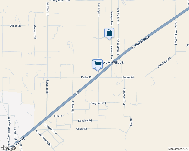 map of restaurants, bars, coffee shops, grocery stores, and more near 51495 Twentynine Palms Highway in Morongo Valley