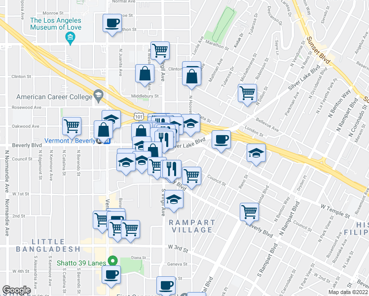 map of restaurants, bars, coffee shops, grocery stores, and more near 221 CommonwealthPlace in Los Angeles