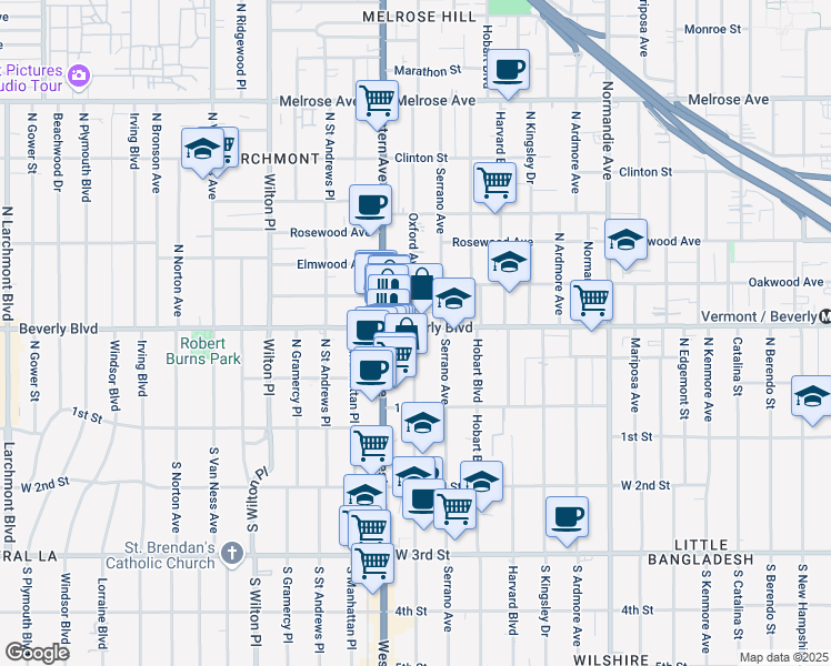 map of restaurants, bars, coffee shops, grocery stores, and more near in Los Angeles