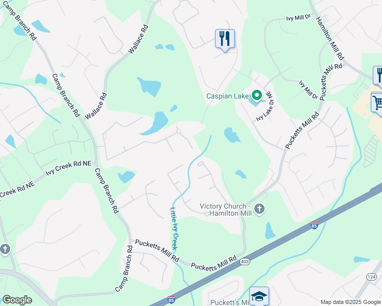 map of restaurants, bars, coffee shops, grocery stores, and more near 2808 Carson Garrett Court in Buford