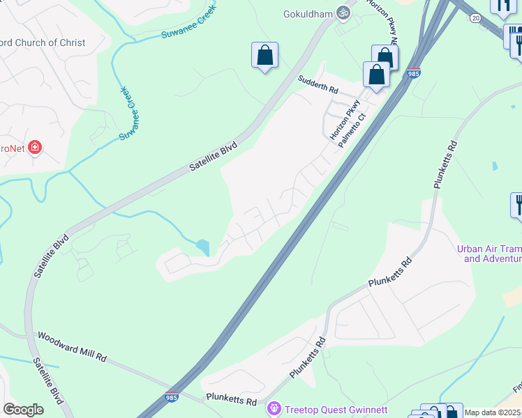 map of restaurants, bars, coffee shops, grocery stores, and more near 16 Twin Branch Road in Buford