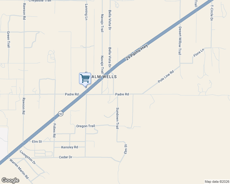map of restaurants, bars, coffee shops, grocery stores, and more near 9689 Bella Vista Drive in Morongo Valley