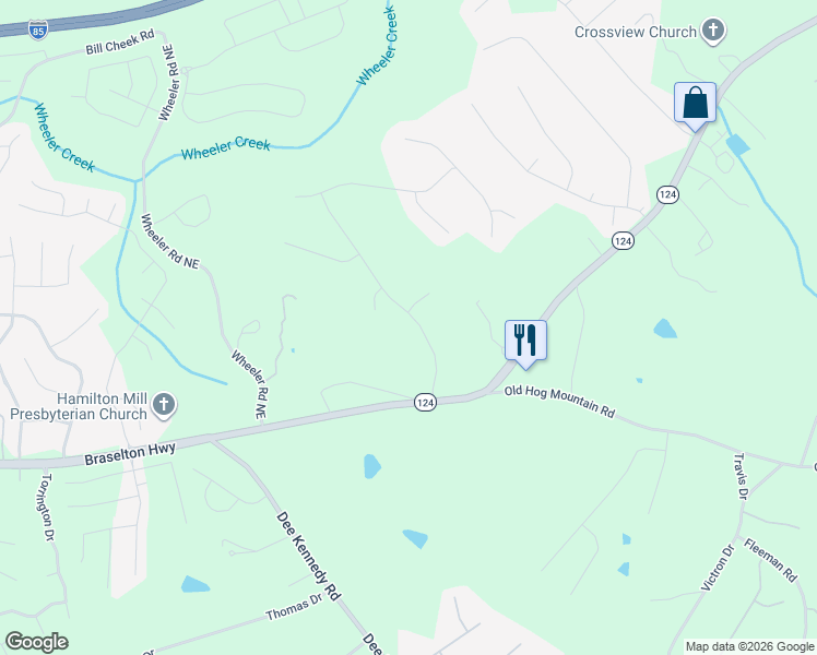 map of restaurants, bars, coffee shops, grocery stores, and more near 1451 Cains Road in Auburn