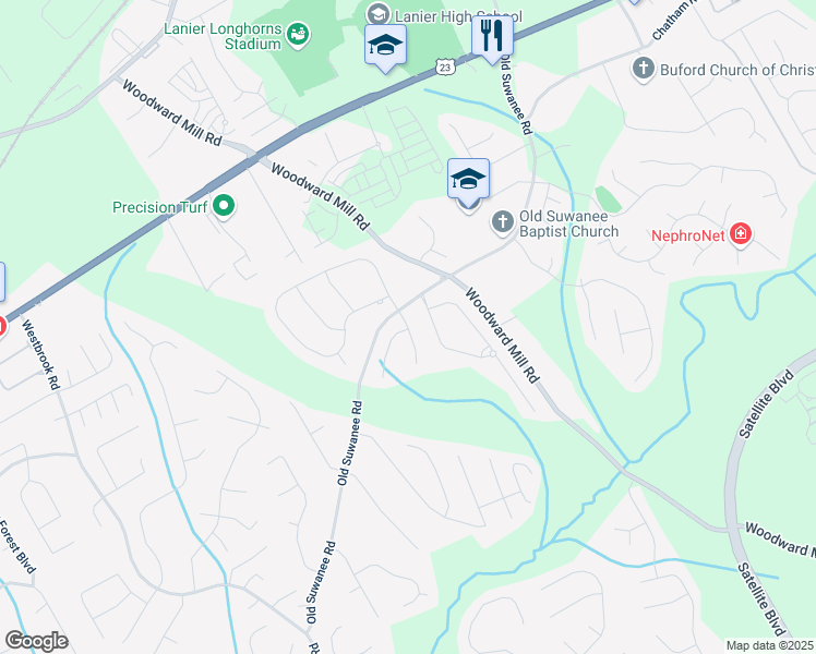 map of restaurants, bars, coffee shops, grocery stores, and more near 4071 Woodward Walk Lane in Suwanee