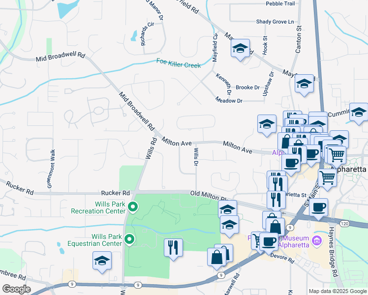 map of restaurants, bars, coffee shops, grocery stores, and more near 11 Nathan Circle in Alpharetta