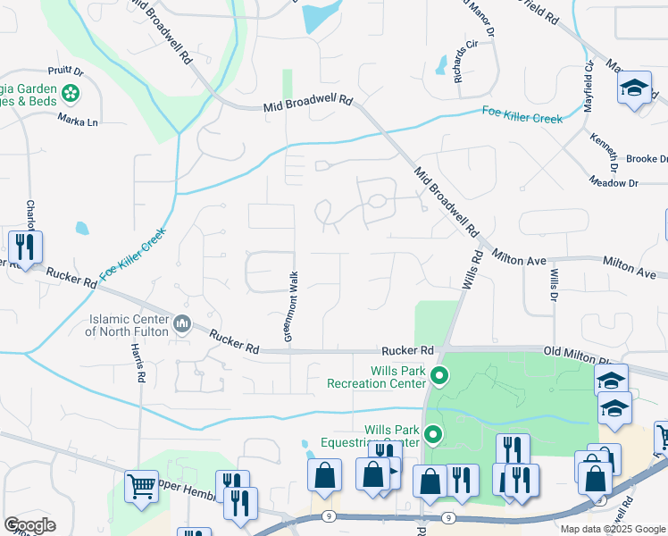 map of restaurants, bars, coffee shops, grocery stores, and more near 101 Cains Cove Drive in Alpharetta