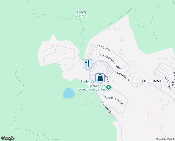map of restaurants, bars, coffee shops, grocery stores, and more near 1515 Palisades Drive in Los Angeles