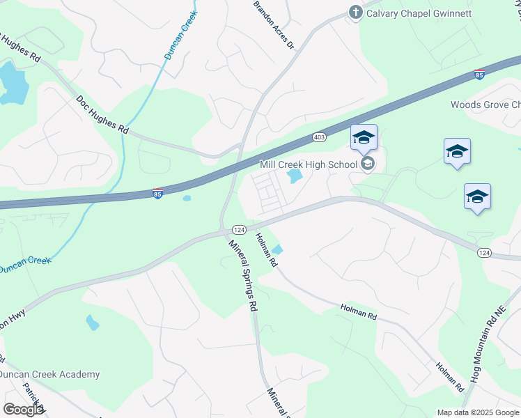 map of restaurants, bars, coffee shops, grocery stores, and more near 4218 Georgia 124 in Hoschton
