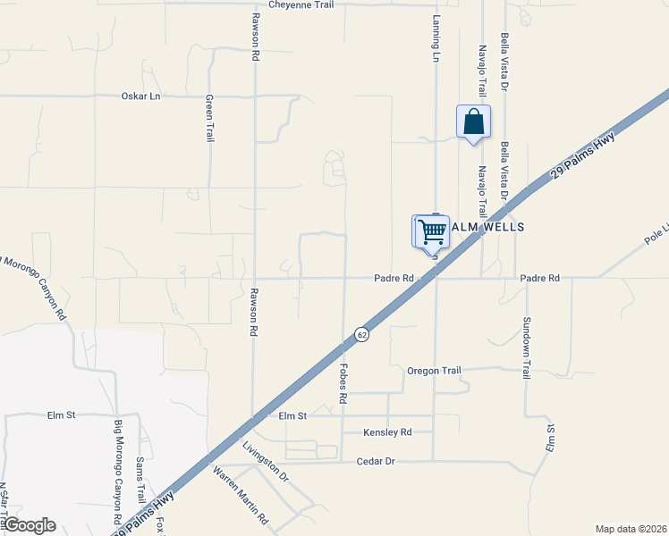 map of restaurants, bars, coffee shops, grocery stores, and more near 9638 Fobes Road in Morongo Valley