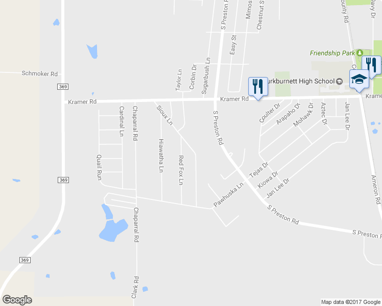 map of restaurants, bars, coffee shops, grocery stores, and more near 1416 Sioux Lane in Burkburnett