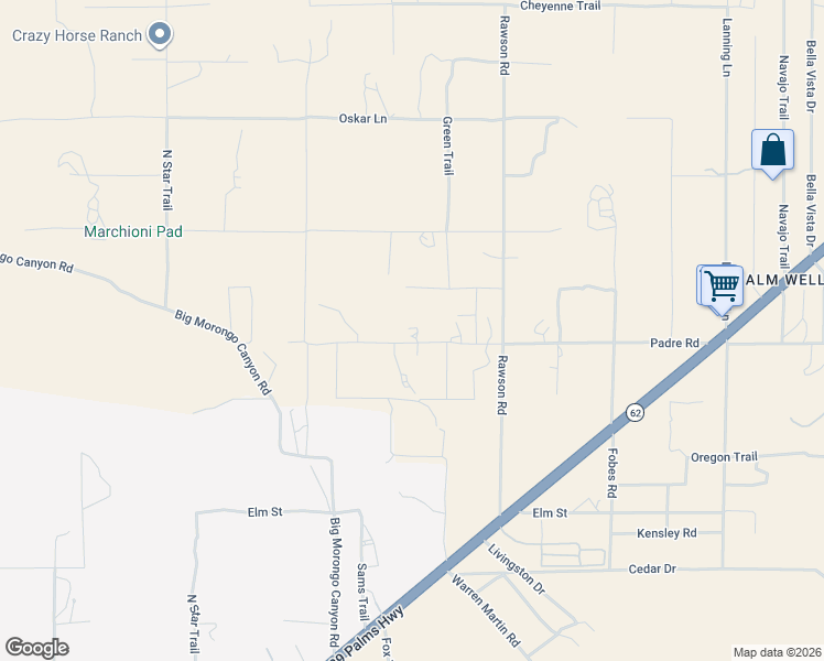 map of restaurants, bars, coffee shops, grocery stores, and more near 50922 Canyon Road in Morongo Valley