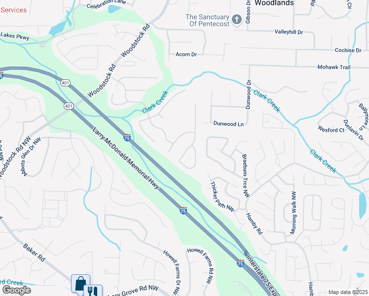 map of restaurants, bars, coffee shops, grocery stores, and more near 5211 Centennial Hill Drive Northwest in Acworth