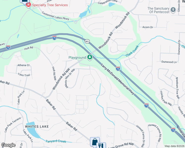 map of restaurants, bars, coffee shops, grocery stores, and more near 5094 Abbotts Glen Way Northwest in Acworth