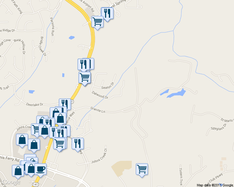 map of restaurants, bars, coffee shops, grocery stores, and more near 3845 Dalwood Dr in Suwanee