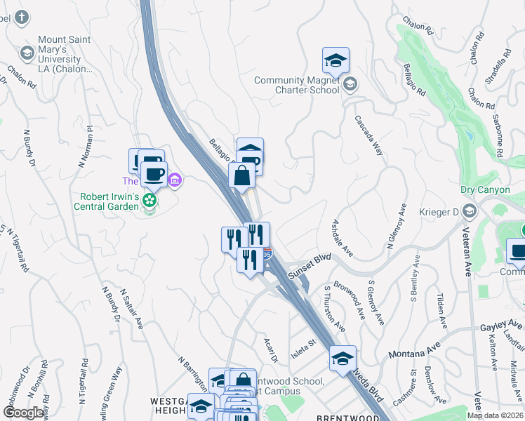 map of restaurants, bars, coffee shops, grocery stores, and more near 602 Acanto Street in Los Angeles