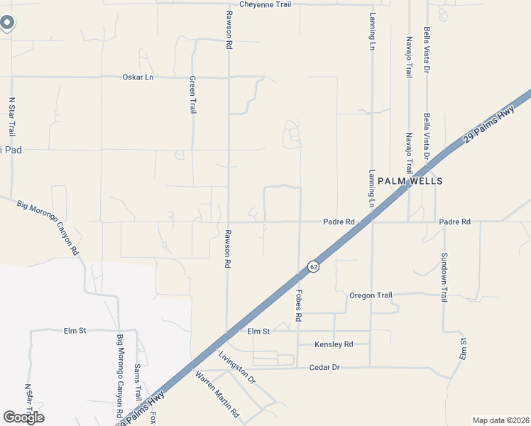 map of restaurants, bars, coffee shops, grocery stores, and more near Bardell Road in Morongo Valley