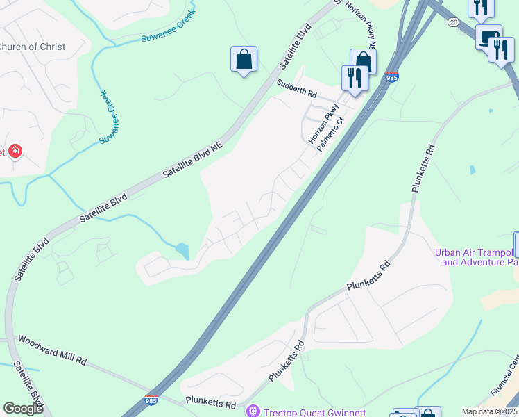 map of restaurants, bars, coffee shops, grocery stores, and more near 8 Cross Creek Court in Buford