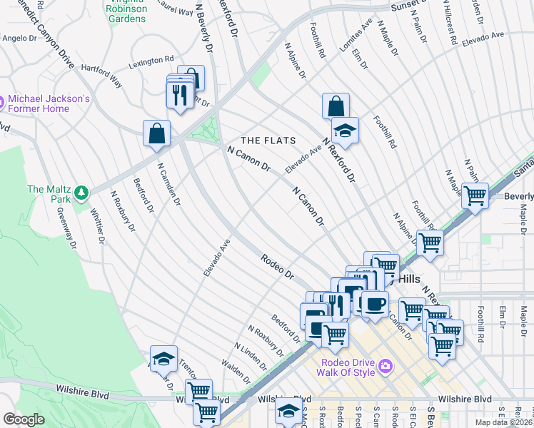 map of restaurants, bars, coffee shops, grocery stores, and more near 620 North Beverly Drive in Beverly Hills