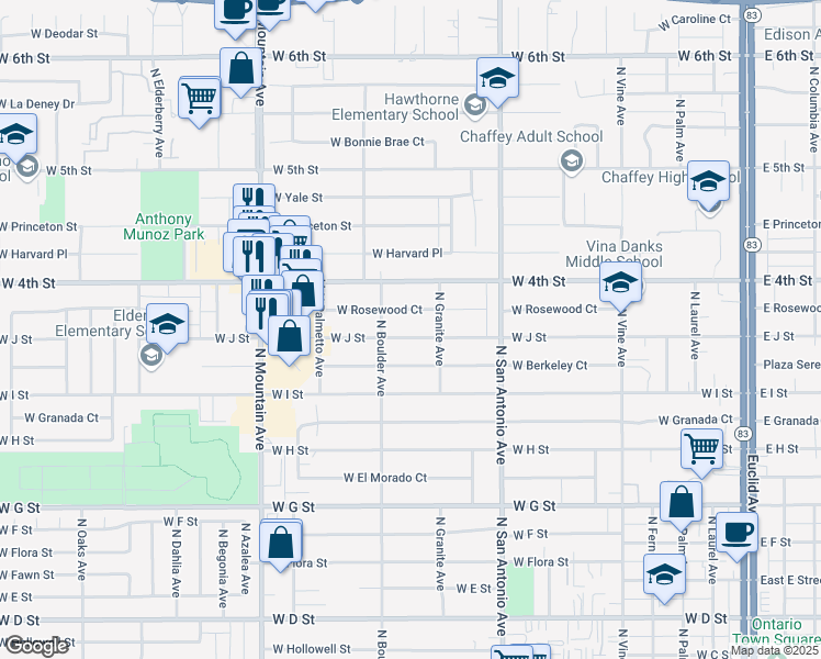 map of restaurants, bars, coffee shops, grocery stores, and more near in Ontario