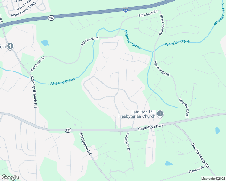 map of restaurants, bars, coffee shops, grocery stores, and more near 1662 Country Wood Drive in Hoschton