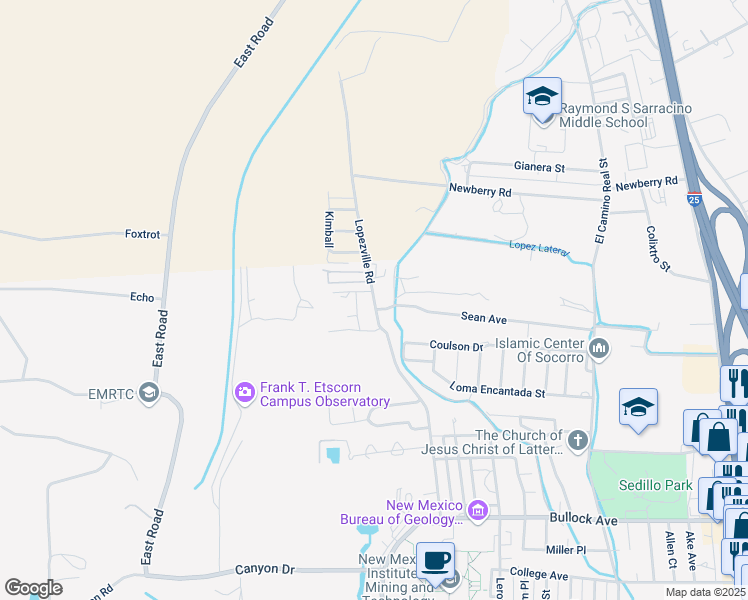 map of restaurants, bars, coffee shops, grocery stores, and more near 1240 Gibson Circle in Socorro
