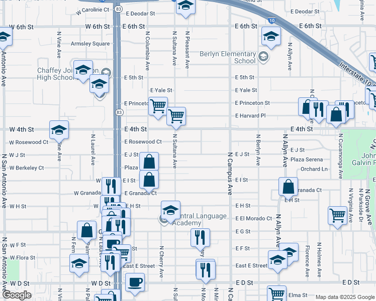map of restaurants, bars, coffee shops, grocery stores, and more near in Ontario