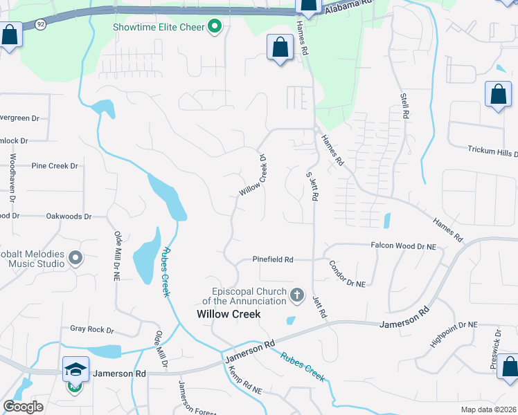 map of restaurants, bars, coffee shops, grocery stores, and more near 5109 Old Chestnut Court in Woodstock