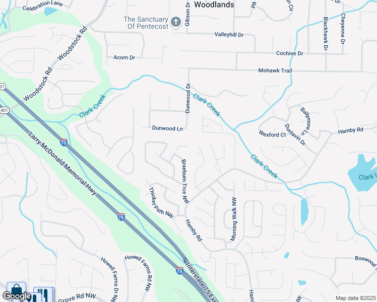map of restaurants, bars, coffee shops, grocery stores, and more near 4990 Sawgrass Place Northwest in Acworth