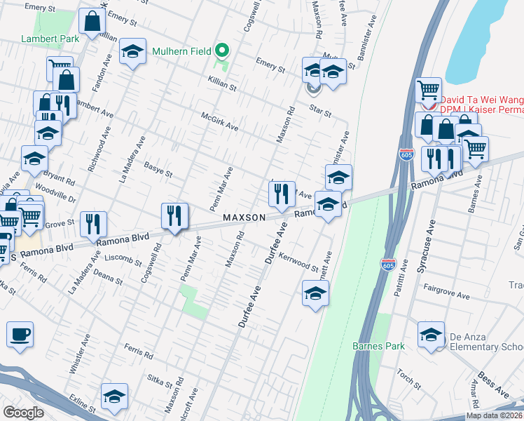 map of restaurants, bars, coffee shops, grocery stores, and more near 4240 Maxson Road in El Monte