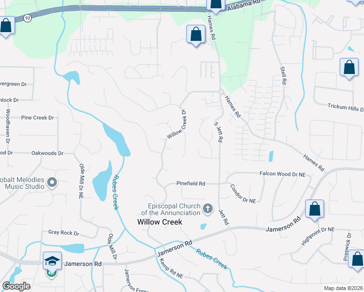 map of restaurants, bars, coffee shops, grocery stores, and more near 5109 Old Chestnut Court in Woodstock