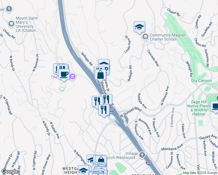 map of restaurants, bars, coffee shops, grocery stores, and more near 640 Acanto Street in Los Angeles