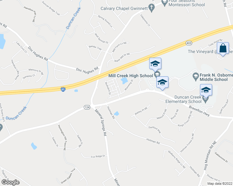 map of restaurants, bars, coffee shops, grocery stores, and more near 4294 Nuthatch Drive in Buford