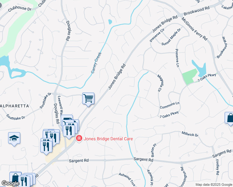 map of restaurants, bars, coffee shops, grocery stores, and more near 12480 Magnolia Circle in Alpharetta