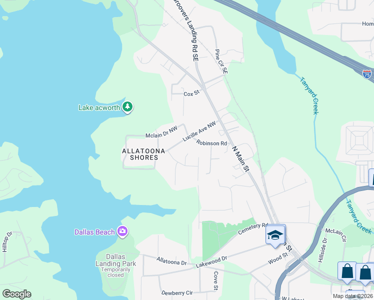map of restaurants, bars, coffee shops, grocery stores, and more near 4987 Holborn Court in Acworth