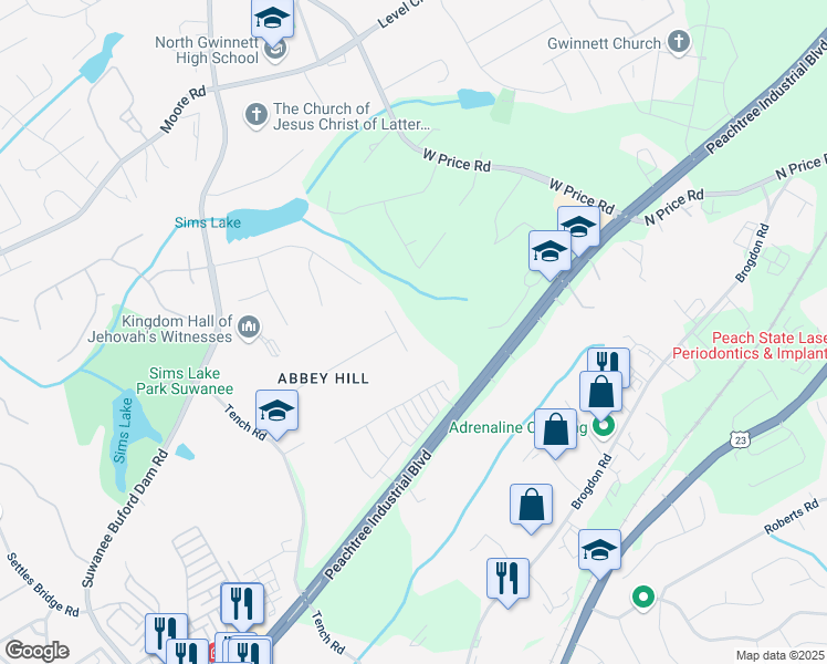 map of restaurants, bars, coffee shops, grocery stores, and more near 4427 Bernice Court in Suwanee