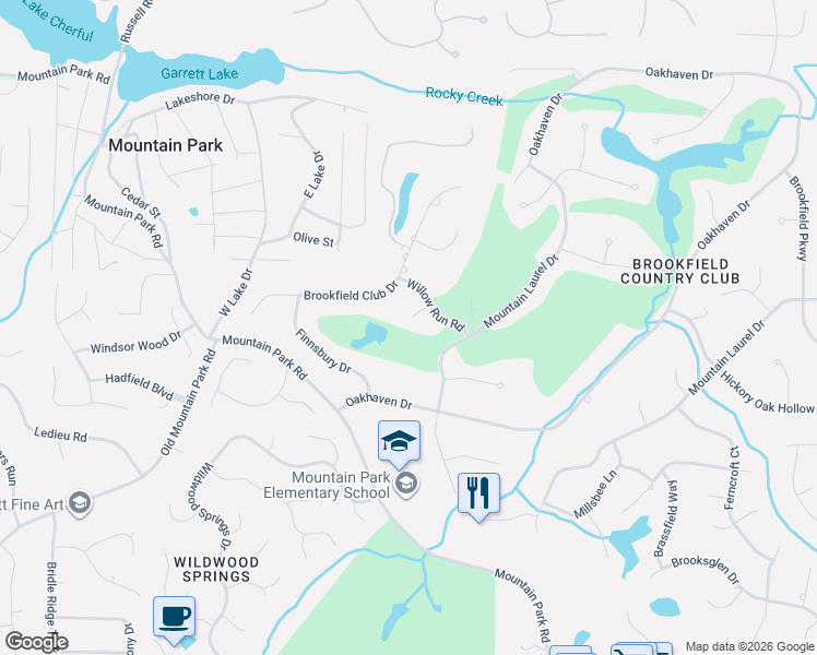 map of restaurants, bars, coffee shops, grocery stores, and more near 1460 Lakemist Court in Roswell
