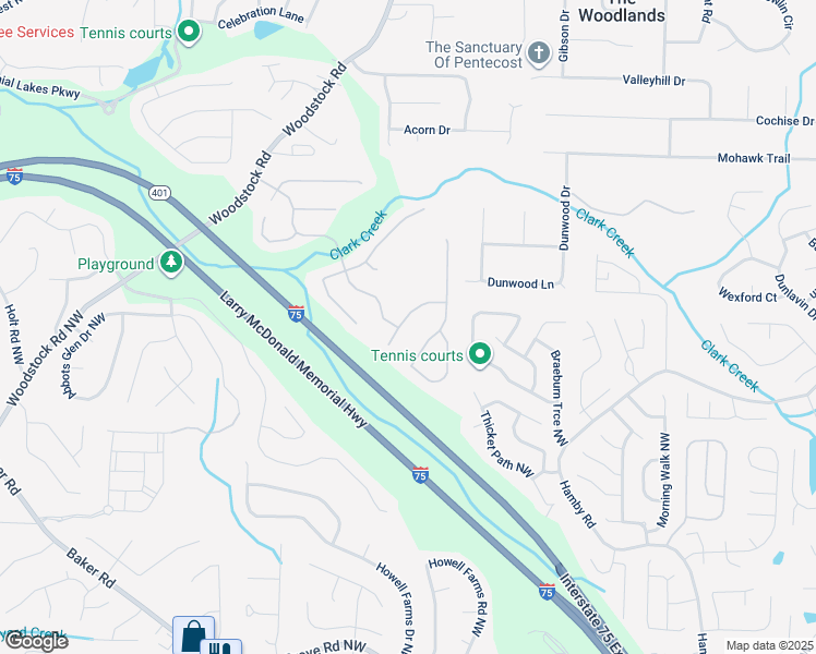 map of restaurants, bars, coffee shops, grocery stores, and more near 2416 Centennial Hill Way Northwest in Acworth
