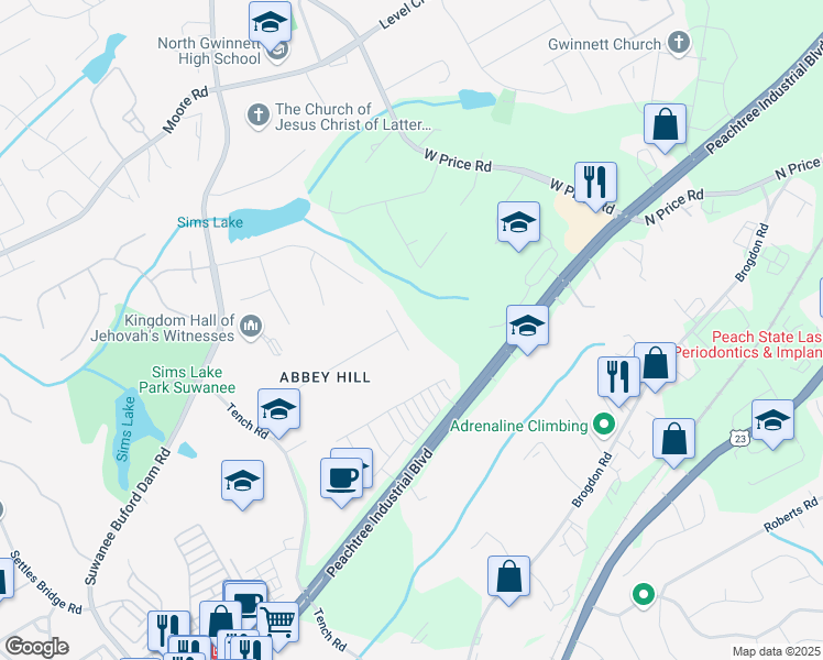 map of restaurants, bars, coffee shops, grocery stores, and more near 4427 Bernice Court in Suwanee