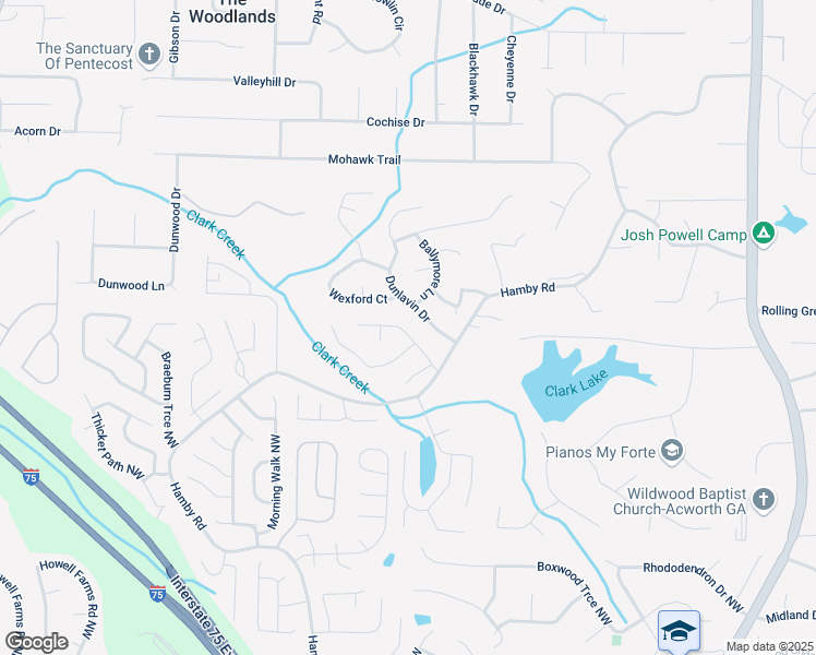 map of restaurants, bars, coffee shops, grocery stores, and more near 1772 Ascot Run Northwest in Acworth